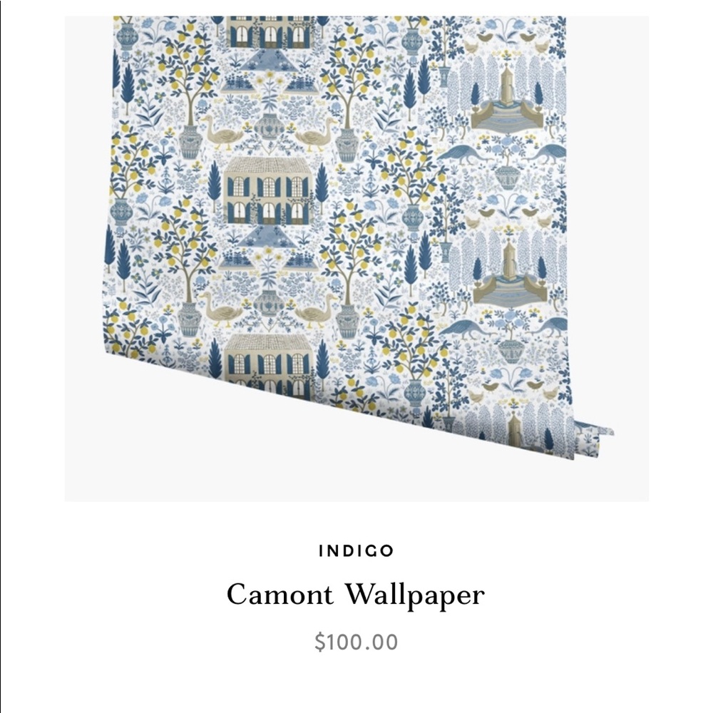 Rifle Paper Co. Camont Wallpaper in Indigo, Yellow, Cream